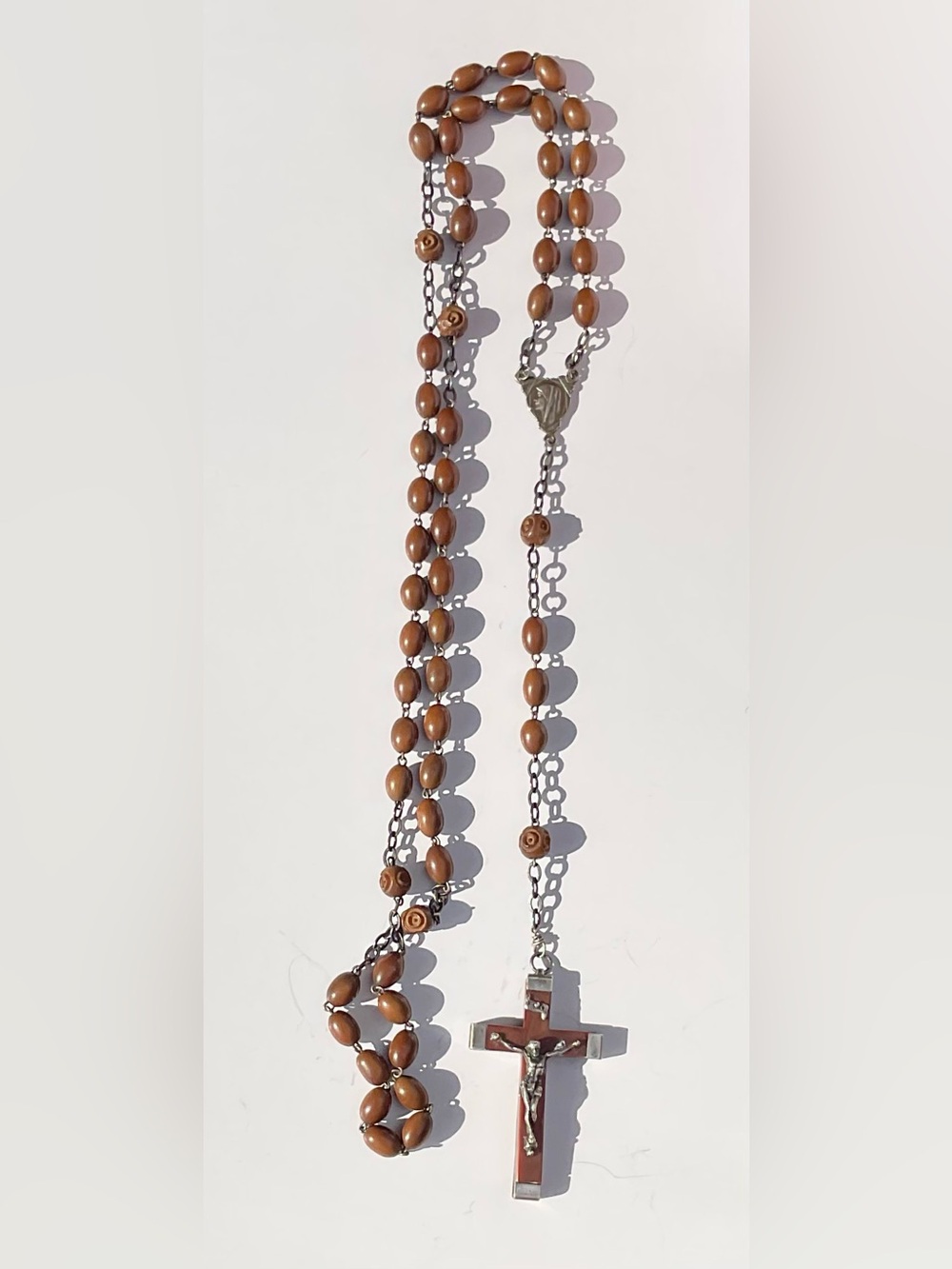 Vintage Wooden Lourdes Pilgrimage Rosary-Holy Water Reliquary-Carved Paters